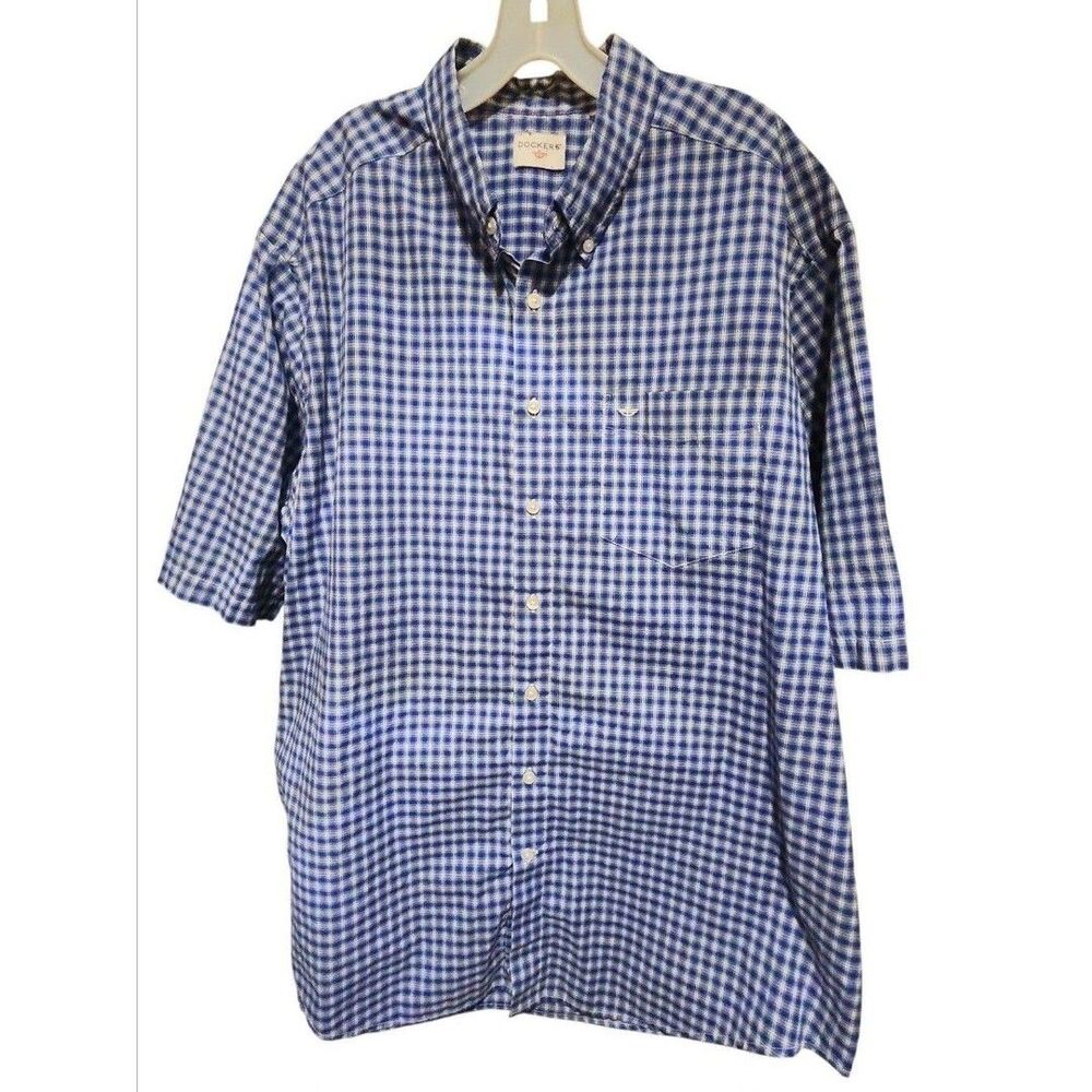 Dockers Men’s 25x33 Missing Tag Blue Check Plaid Button Down Long Sleeve Shirt